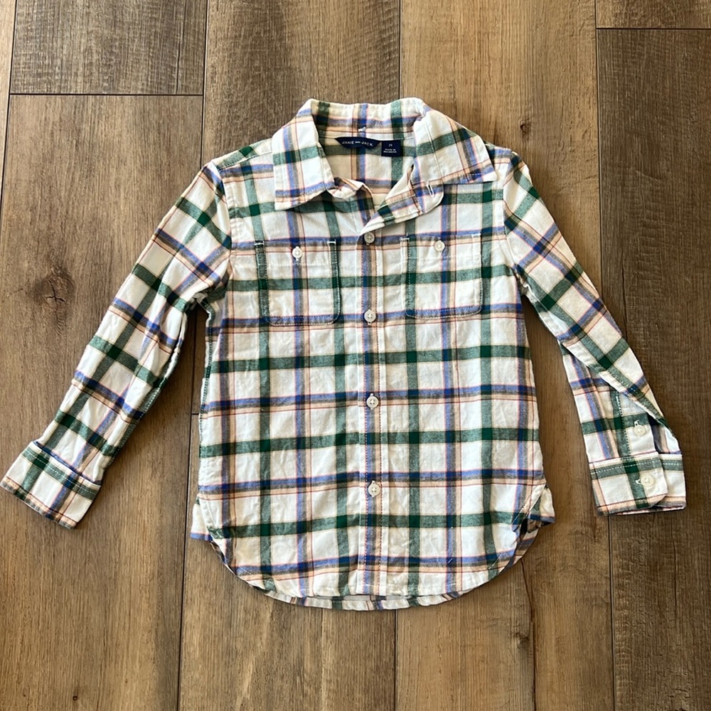 Janie & Jack Boys 2T Button Down Plaid Long Sleeve Top